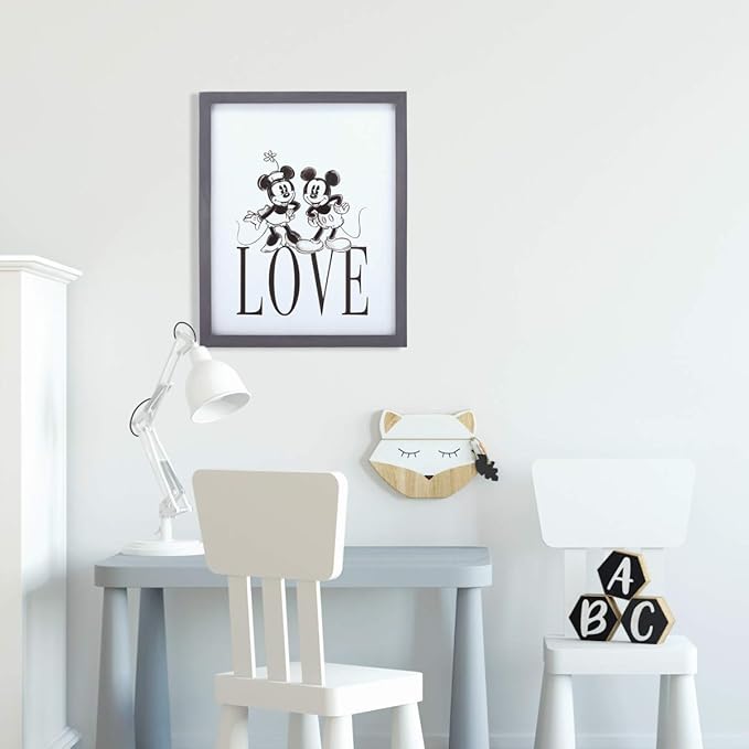 Disney Mickey and Minnie Mouse Love Framed Wood Wall Decor - Vintage Mickey Mouse Wall Art for Home Decorating