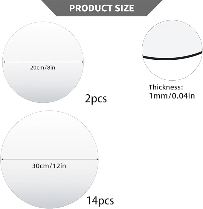 16pcs Round Mirror Centerpieces for Tables Decorations Acrylic Circle Wall Mirror Mirror for DIY Craft Candle Plate Trays for Wedding Birthday PartyTable Christmas Decor (12inch,8inch)