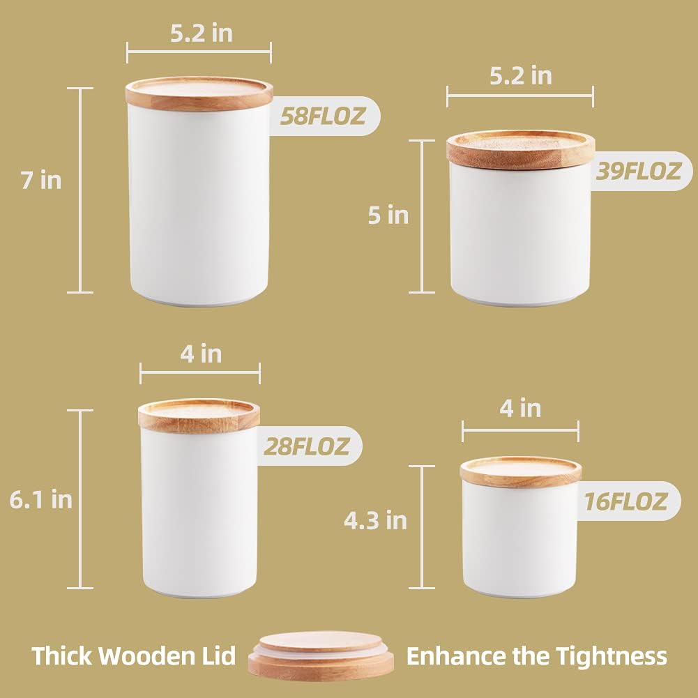 Sweejar Kitchen Canisters Ceramic Food Storage Jar Set, Stackable Containers with Airtight Seal Wooden Lid for Serving Ground Coffee, Tea, Herbs, Grains, Sugar, Salt - Set of 4(Gray)