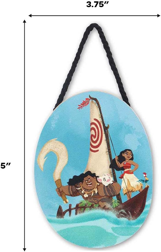 Disney Princess Moana Ocean Voyage Hanging Wood Wall Decor - Small Moana Wall Art for Bedroom or Play Room