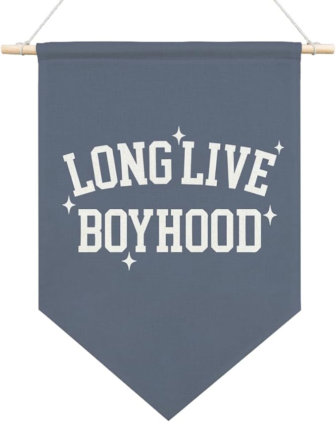 AGMDESIGN Long Live Boyhood Canvas Hanging Pennant Flag Banner, Kids Room Decor Flag, Boy Room Home Decor, Boy Nursery Decor, Kids Playroom Essentials, Birthday Christmas Gifts for Boys