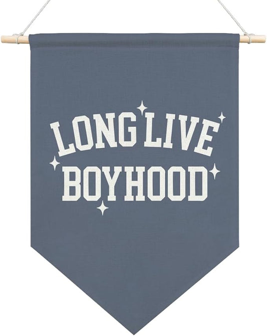 AGMDESIGN Long Live Boyhood Canvas Hanging Pennant Flag Banner, Kids Room Decor Flag, Boy Room Home Decor, Boy Nursery Decor, Kids Playroom Essentials, Birthday Christmas Gifts for Boys