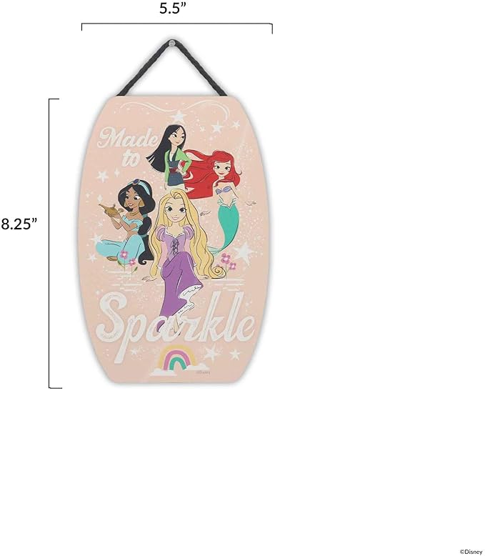 Disney Princess Made to Sparkle Hanging Wood Wall Decor - Cute Princess Wall Art Featuring Mulan, Jasmine, Ariel and Rapunzel