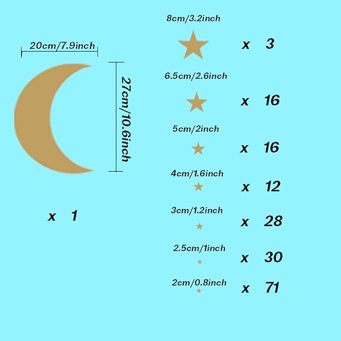 Moon and Stars Wall Decal Vinyl Sticker, Removable Children Kids Art DIY Sticker Mural for Boy Girls Baby Room Decoration Good Night Nursery Wall Decor Home House Bedroom Design (Golden)