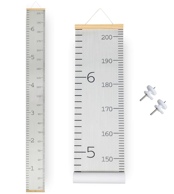 Growth Chart for Wall - Height Chart for Toddlers (79” x 7.9”) - Canvas Kids Tape Measure Chart - Growth Chart for Kids w/Wood Frame Panel - Neutral Color Height Measurement for Wall & Home Décor