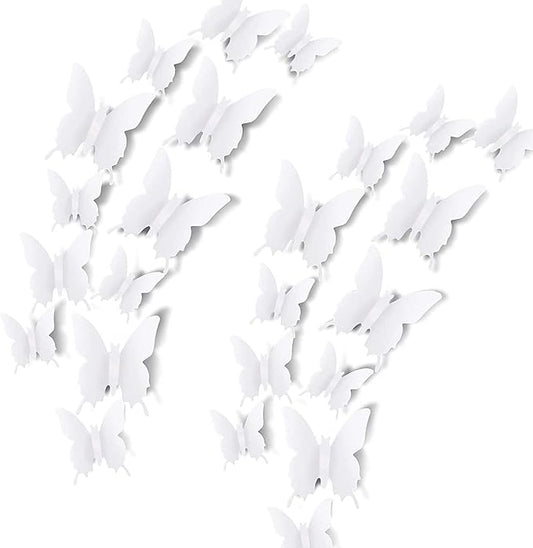 24pcs White 3D Butterfly Removable Mural Stickers Wall Stickers Decal for Home and Girls Room Decoration