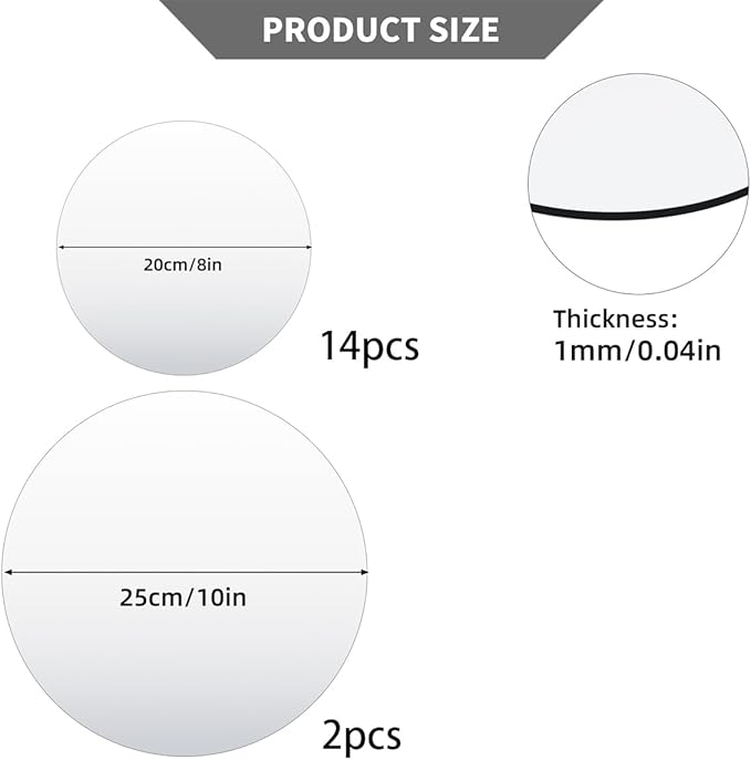 16pcs 8" Round Mirror Centerpieces for Tables Acrylic Circle Mirrors Bulk Wall Mirrors Candle Plate Trays for Craft DIY Wedding Birthday Valentine Table Decor Home Wall Decor