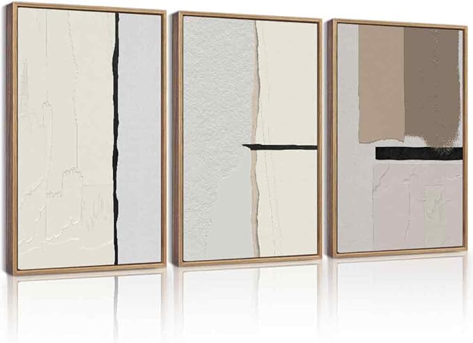 Drsoum Morden Abstract Wall Art Framed Neutral Beige Mid Century Textured Prints Minimalist Artwork Hallway Bedroom Ready to Hang 16x24in Natural Framed