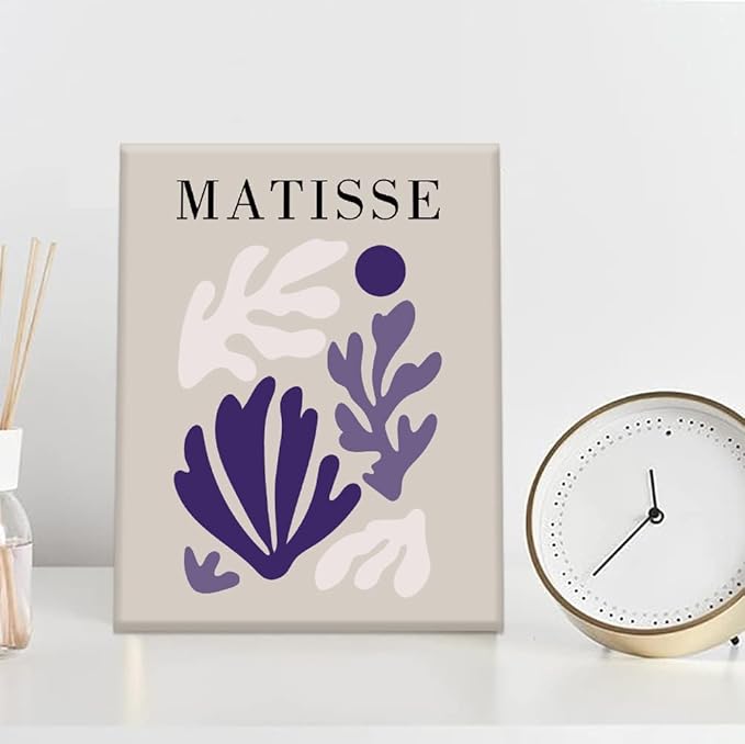 CHDITB Matisse Theme Wall Decor Purple Flowers Canvas Prints Minimalist Floral Framed Set of 6(12”X16”)Matisse Wall Art Posters Abstract Matisse Botanical Decor for Living Room Dress Room Girls Room
