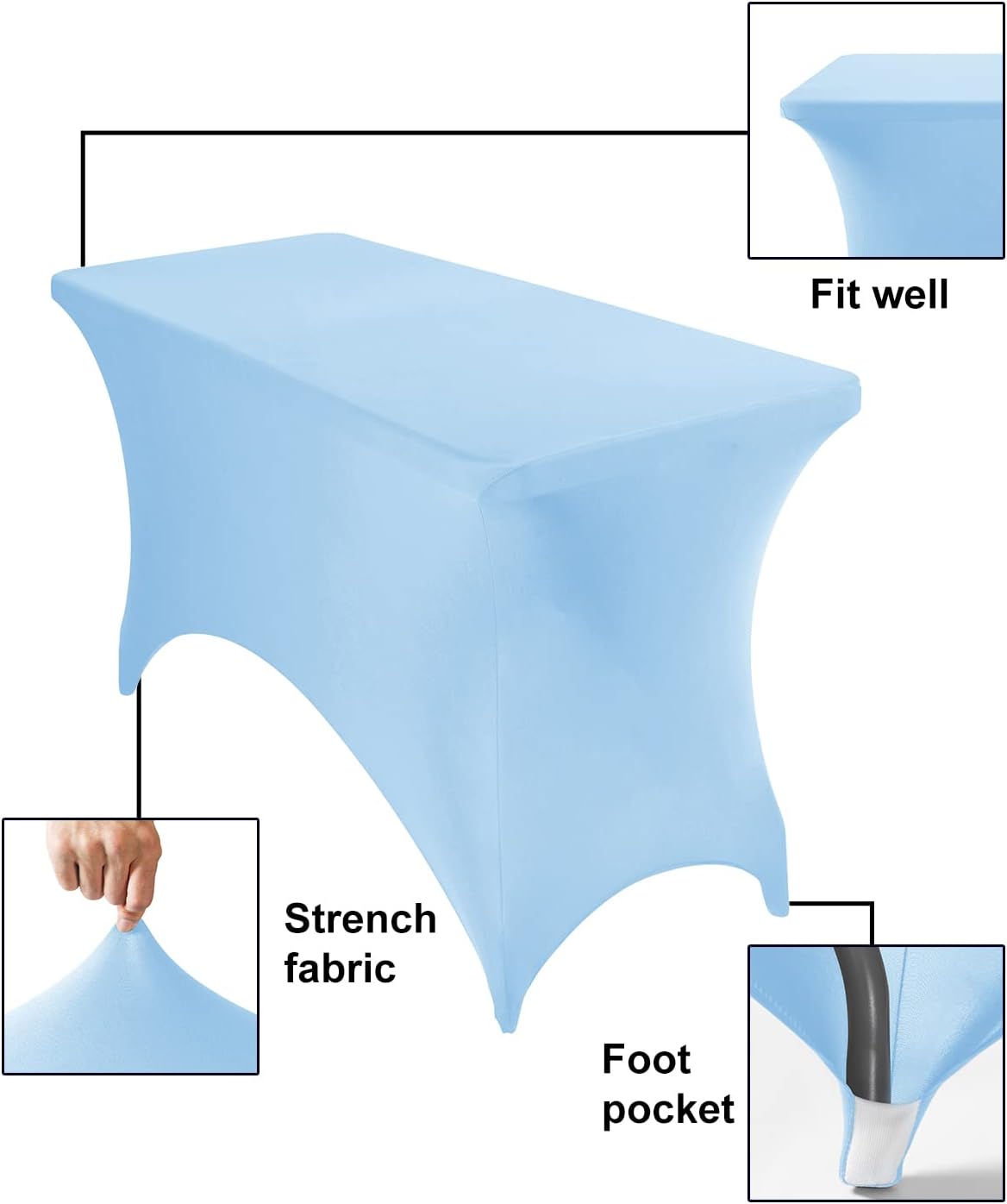 Spandex 4ft Waterproof Table Cover for Party,Wedding, Banquet, and Events(Blue Mist)