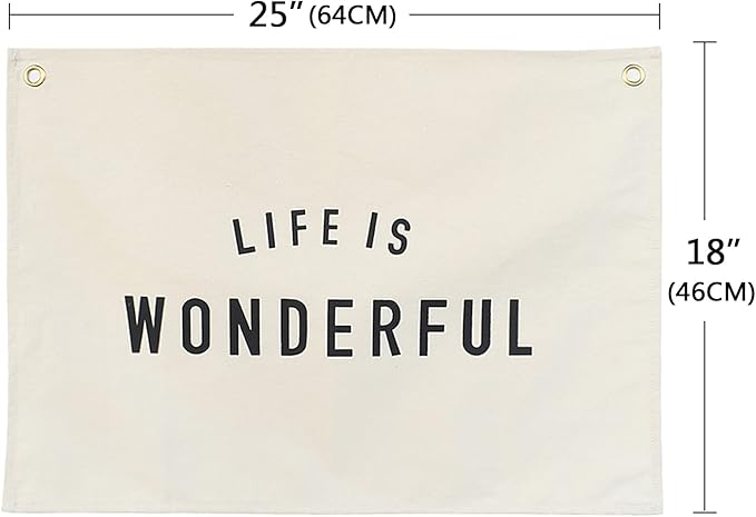 Canvas Banner Hanging Flag Banner for Nursery and Playroom Wall Décor for Kids Trendy Room Décor for Boys and Girls (Life is wonderful)