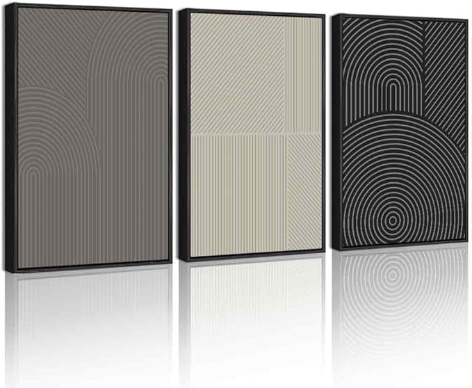 Drsoum Minimalist Abstract Wall Art Framed Modern Boho Neutral Line Wall Decor Mid Century Geometric Artwork Bedroom Living Room 16x24in Black Framed