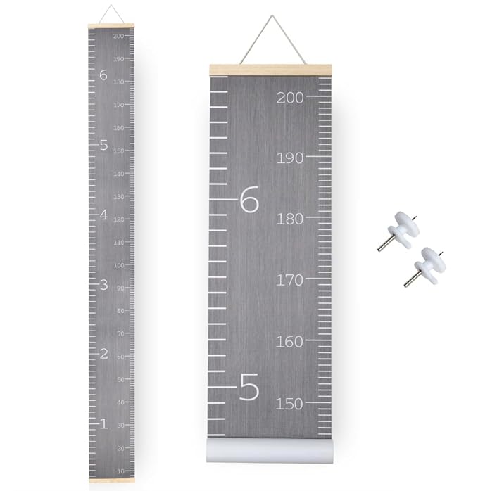 Growth Chart for Wall - Height Chart for Toddlers (79” x 7.9”) - Canvas Kids Tape Measure Chart - Growth Chart for Kids w/Wood Frame Panel - Neutral Color Height Measurement for Wall & Home Décor