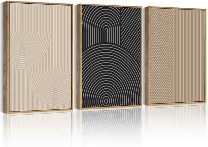 Drsoum Minimalist Boho Wall Art Framed Modern Abstract Neutral Line Wall Decor Mid Century Geometric Artwork Bedroom Living Room 12x16in Natural Framed