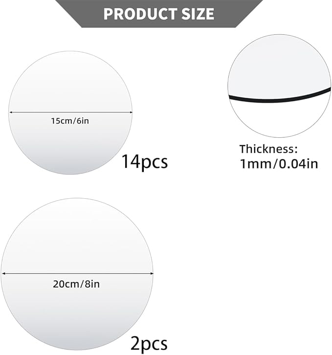 Round Mirror Centerpieces for Tables Decorations, 16Pack Acrylic Circle Mirror Centerpieces Mirrors Candle Plate Trays for Wedding Table Decorations Christmas Home Wall Decor (6inch, 8inch)