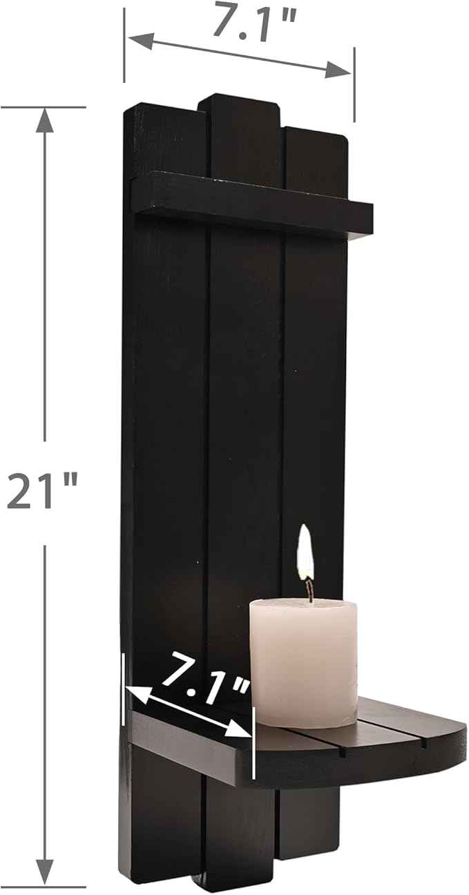Sconces Set of 2, Large Rustic Candle Holder, Home Decor - Black Wall Art, Floating Candle Sconce Shelf for Living Room, Dining Room, Bedroom, Bathroom