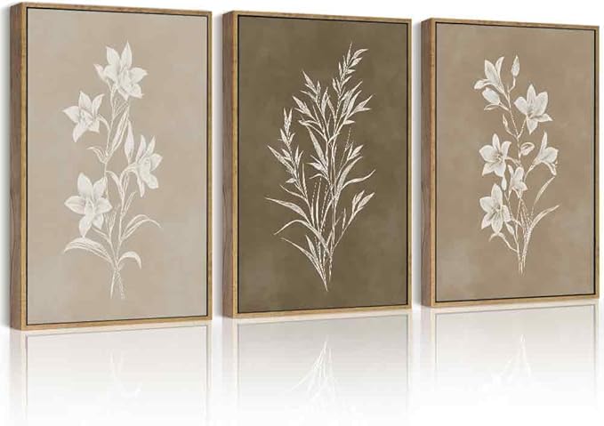 Drsoum Vintage Neutral Botanical Flower Wall Art Framed Retro Colorful Boho Floral Prints Morden Retro Wildflower Rustic Artwork Kitchen Dining Room Ready to Hang 11x14in Natural Framed