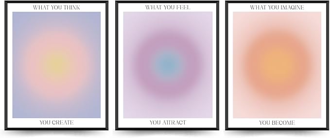 PLKMN Aura Angel Wall Art Set of 3, Aesthetic Gradient Canvas Prints, Inspirational Spiritual Posters for Living Room, Bedroom, Porch, 8x10 Inch, Unframed