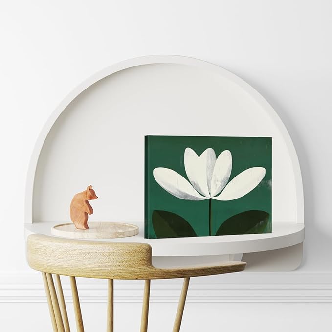 Modern White Flower Canvas Wall Art Print Minimalist Floral Picture Painting Artwork Aesthetic Wall Decor for Home Living Room Bedroom 8x10 Framed