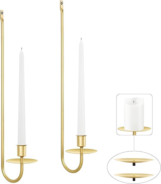 Candle Sconces Set of 2, 16.5 Inch Taper & Pillar Wall Candle Holder, Gold Wall Sconces Set of Two, Decor for Entryway, Stair Corner, Living Room, Gifts for Men Women Mom or Dad