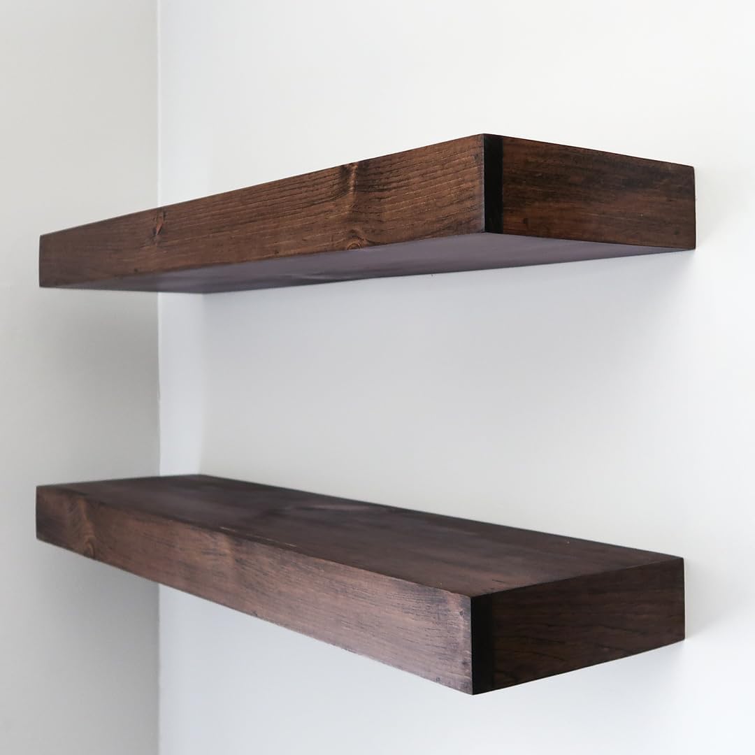 Modern Floating Shelves 3 Inches Thick for Wall, Wide Shelves for Kitchen, Living Room, Bedroom, and Bathroom, Natural Pine Wood, Rustic Wooden Shelf, (Set of 2) (Provincial, 48Lx3Hx6D)