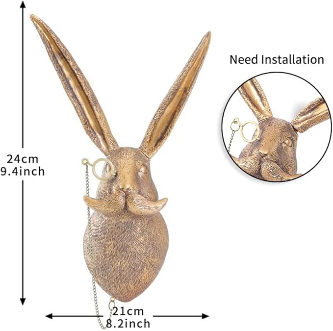 Joogour Head Wall Mount Decor,Resin Animal Sculptures，Art Deco Wall Hanging Decoration for Living Room Bedroom Officeroom Gift (Rabit)