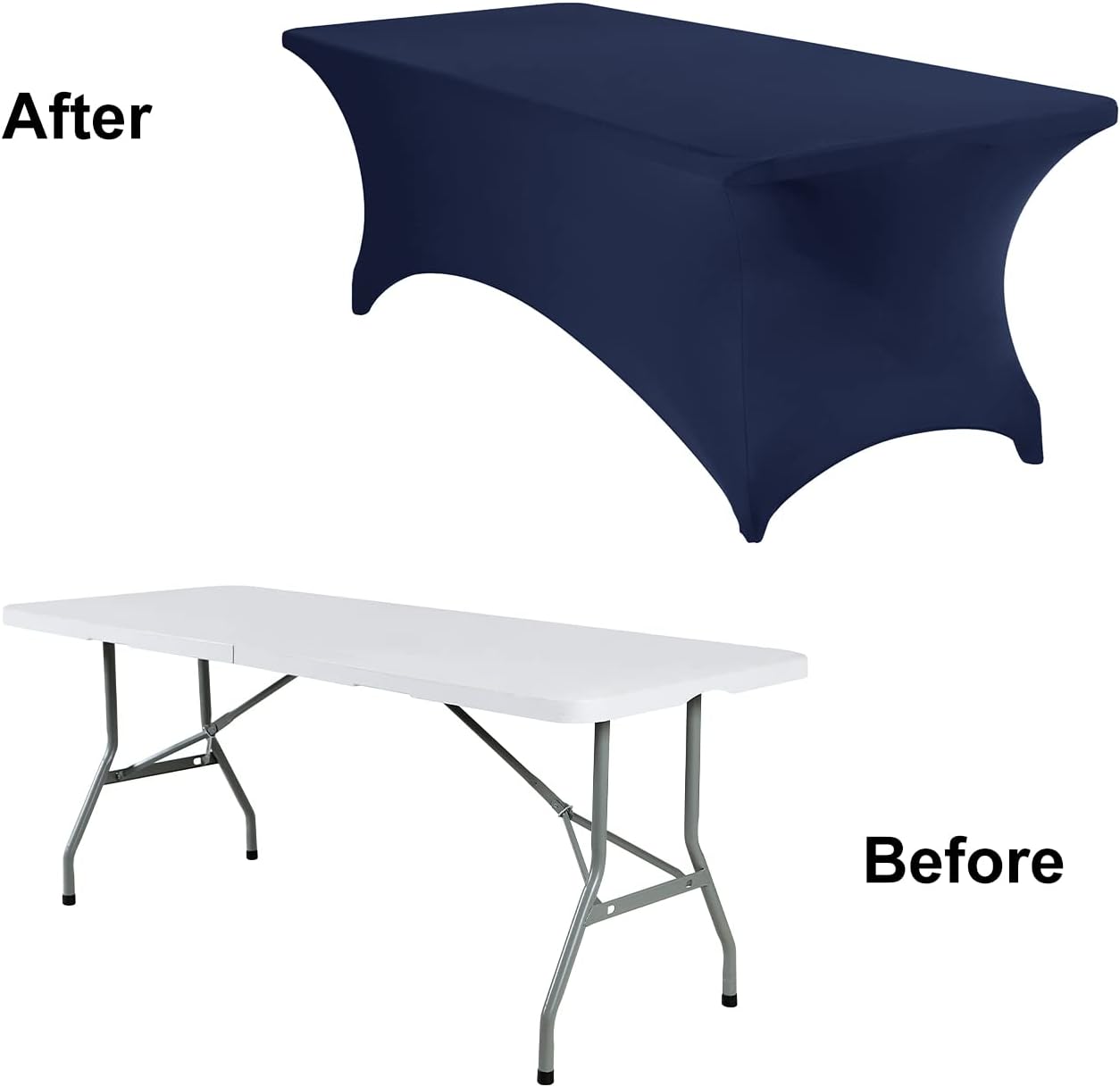 2Pack Spandex Waterproof Table Covers 8ft，Spandex 8ft Waterproof Table Cover for Party,Wedding, Banquet, and Events(Navy)