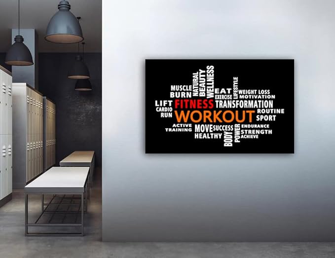 Workout Word Cloud Canvas Wall art, Exercise Workout Gym Wall art, Crossfit Fitness Inspirational Quotes Poster, Sports Motivational Print Wall Art, Home Gym Training Club Decor Framed Ready to Hang