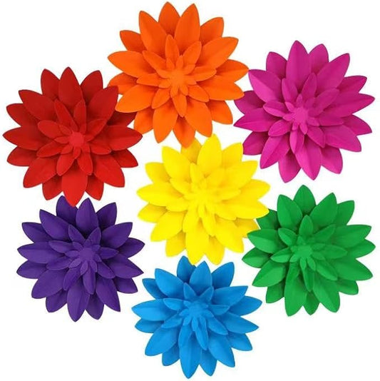 Rainbow 3D Paper Flower 9 inch Classroom Decorative Wall for Baby Kids Nursery Shower Decor Birthday Backdrop Photography Prop Pack of 7