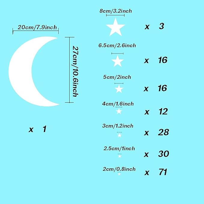 Moon and Stars Wall Decal Vinyl Sticker, Removable Children Kids Art DIY Sticker Mural for Boy Girls Baby Room Decoration Good Night Nursery Wall Decor Home House Bedroom Design (White)