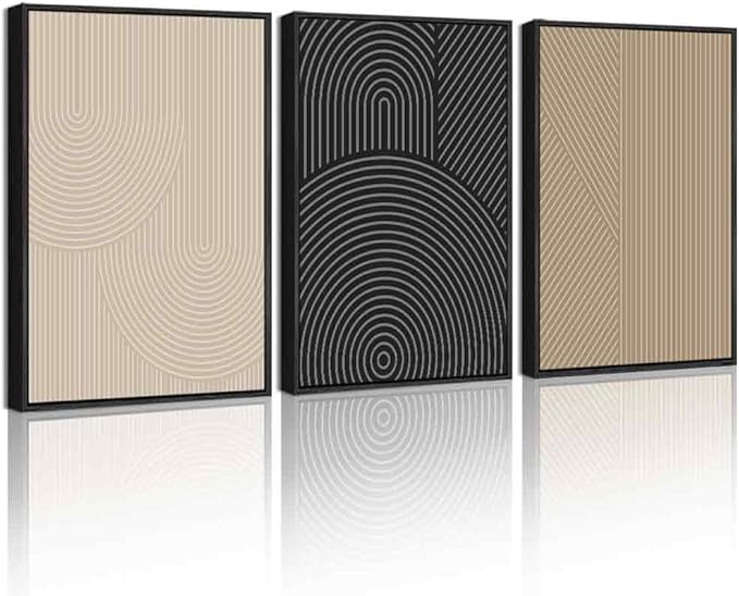 Drsoum Minimalist Boho Wall Art Framed Modern Abstract Neutral Line Wall Decor Mid Century Geometric Artwork Bedroom Living Room 11x14in Black Framed