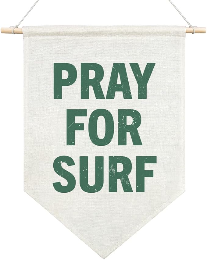 AGMDESIGN Pray For Surf Canvas Hanging Pennant Flag Banner, Surf Decor for Kids Rooms, Home School Kitchen Playroom Kids Room Nursery Flag Decor, Beachy Surfing Lovers Gifts for daughter son brother boyfriend