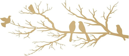 ESTART Metal Birds Wall Art, Metal Vivid Birds on Branch Silhouette Wall Decor Gold Leaves with Bird Outdoor Hanging Wall Sculpture for Home Living room Bedroom Balcony Garden (Gold, Small)