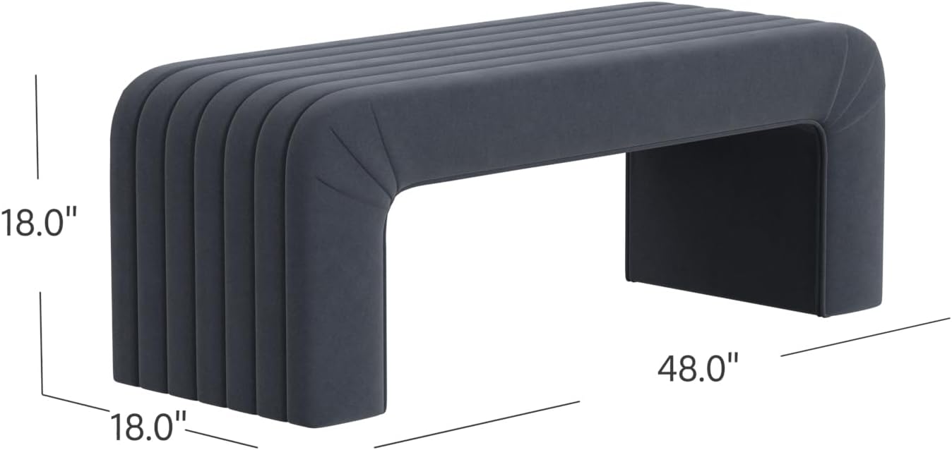 Modern Arch Channel Bedroom Bench Ottoman, 48" Entryway Bench and Shoe Rack, Soft Cushion Bench for Bedroom End of Bed, Ottoman Bench for Living Room, Bedroom, Entryway (Beach Blue Velvet)