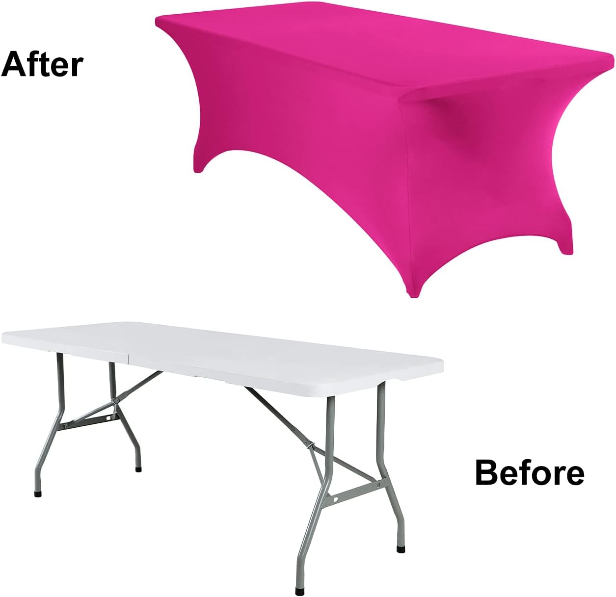 4Pack Spandex Waterproof Table Covers 8ft，Spandex 8ft Waterproof Table Cover for Party,Wedding, Banquet, and Events(Fuchsia)