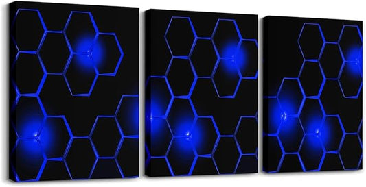 Feelyou Kids Honeycomb Canvas Wall Art 3 Piece 12" x 16" Ice Sports Games Picture Wall Decor Geometrical Office Wall Decorations Artwork Posters Beehive Geometric Black Red Wall Painting