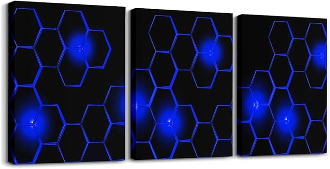 Feelyou Kids Honeycomb Canvas Wall Art 3 Piece 12" x 16" Ice Sports Games Picture Wall Decor Geometrical Office Wall Decorations Artwork Posters Beehive Geometric Black Red Wall Painting