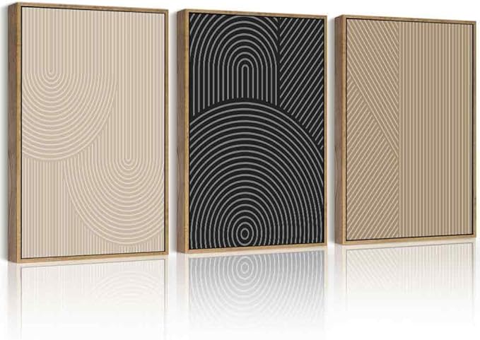 Drsoum Minimalist Boho Wall Art Framed Modern Abstract Neutral Line Wall Decor Mid Century Geometric Artwork Bedroom Living Room 11x14in Natural Framed