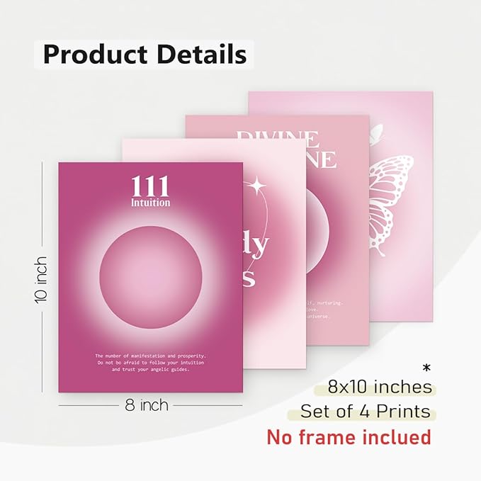PLKMN Y2K Posters Set of 4, Pink Aura Energy Wall Decor, Gradient Feminine Art Prints for Girls Bedroom, Dorm Room Decoration, 8x10 Inch, Unframed