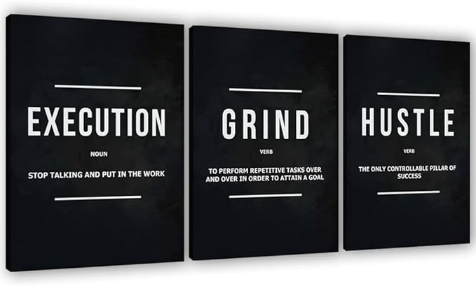 Success Canvas Painting Wall Art Quote Motivational Wall Art Execute Wall Decor 3 Pieces Black Poster Positive Inspirational Framed Artwork Prints Picture for Living Room Office 36''Wx 16''H