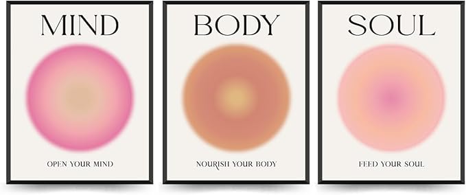 PLKMN Aura Poster Set of 3 - Mind Body Soul Wall Art Prints, Energy Spiritual Positive Aura Posters for Room Aesthetic, Colorful Aura Wall Art for Bedroom Yoga, Aura Decor 8x10 Inch (Unframed)