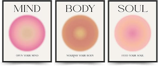 PLKMN Aura Poster Set of 3 - Mind Body Soul Wall Art Prints, Energy Spiritual Positive Aura Posters for Room Aesthetic, Colorful Aura Wall Art for Bedroom Yoga, Aura Decor 8x10 Inch (Unframed)