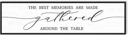 The Best Memories Are Made Gathered Around The Table Sign Wall Decor: Farmhouse Kitchen Signs Modern Dining Room Wall Decor Rustic Kitchen Wall Art Framed Large Hanging Wall Plaques 12"X40"