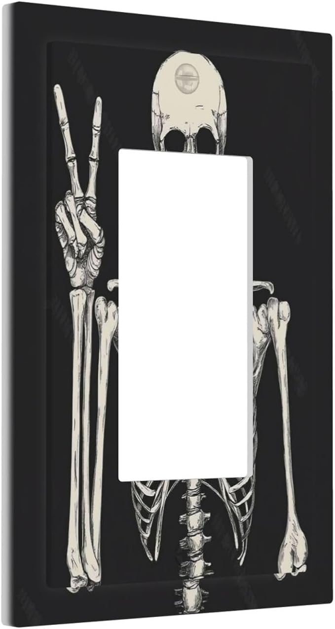 Decorative Outlet Covers Skeleton Skull Boho Hippie Dark Background 1 Gang Single Rocker Light Switch Cover Plate Wall Plates Gfci Faceplate For Cabin Office Decor