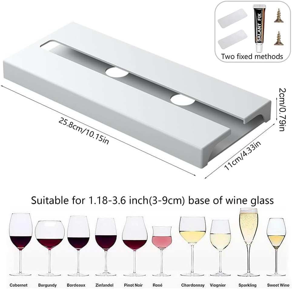 4 Pcs Wine Glass Holder Under Shelf or Cabinet Punch-free,Stemware Rack Glassware Drying Storage Hanger for Kitchen,Bar and Restaurant (White) ﻿