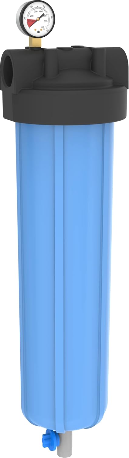 Pentair Pentek 150367 PBH Big Blue Bag Filter Housing, 1" NPT #20 Bag Vessel Assembly with Gauge, Wrench and Drain Valve, 20-Inch, Black/Blue
