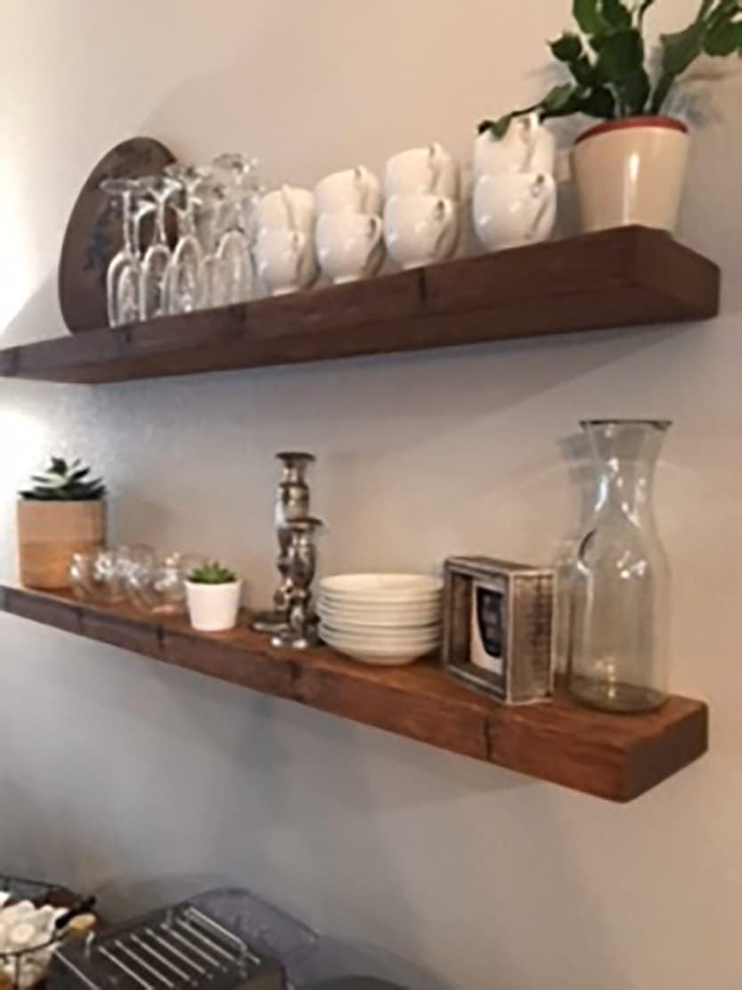 joelsantiques 42 Inch Floating Shelves for Wall - 42x9x2 in - Made of Natural Wood and Easy Install - Heavy Duty Rustic Book Shelves - Perfect for Bathroom, Kitchen, Living Room - Medium Brown