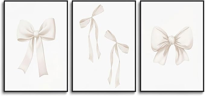 Djmwtb Preppy Bow Canvas Wall Art Beige Coquette Poster Prints Set of 3 Girly Apartment Aesthetic Pictures College Dorm Painting Decor for Girls Bedroom 16x24in Unframed