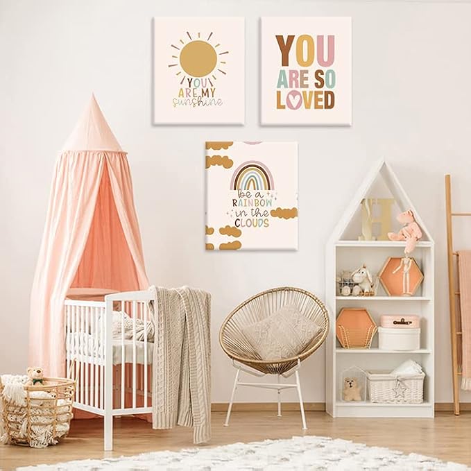 CHDITB Nursery Wall Art, You Are My Sunshine Rainbow Canvas Framed Posters, Set Of 6(12”X16”) Colorful Alphabet Classroom Artwork Boho Weather Kids Art Prints Wall Decor For Girls Room Boy Bedroom