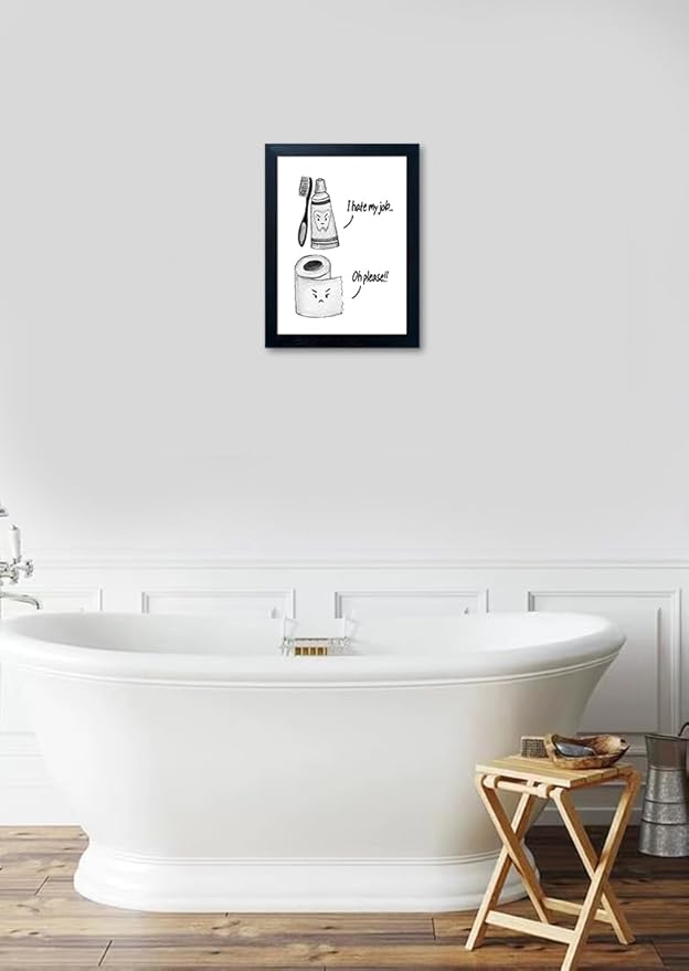 Boswaydeco Kids Bathroom Decor Wall Art Cute Children's Bathroom Wall Decor Small Funny Toliet Paper and Toothbrush Print Black and White Artwork for Guest Rom